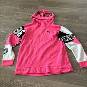 Victoria’s Secret PINK Crossover Campus Hoodie logo Colorblock Pullover Size L